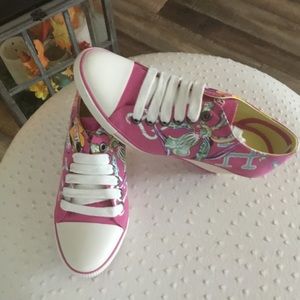 New Ed Hardy Bret Wedge Heel Shoe Neon Fuchsia